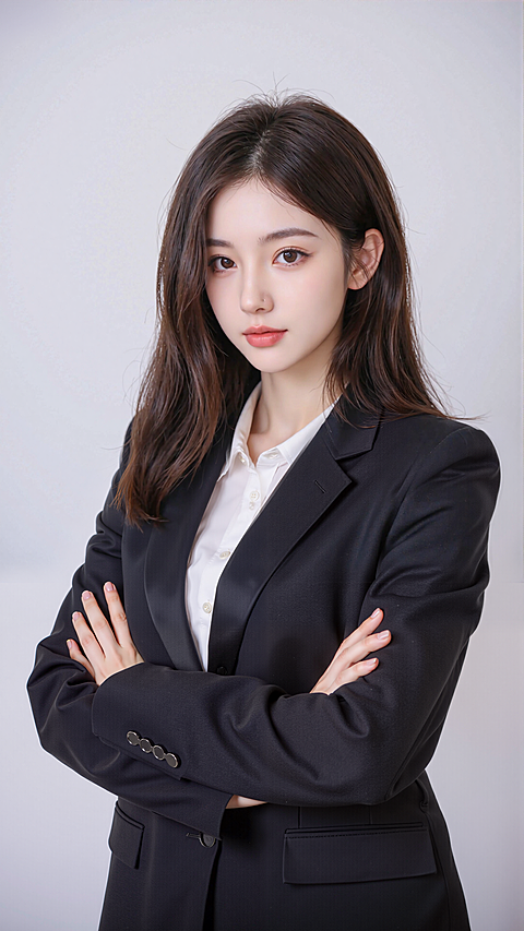 常规内容-人物系列写实感亚洲女性穿着职业装抱臂站立半身图片