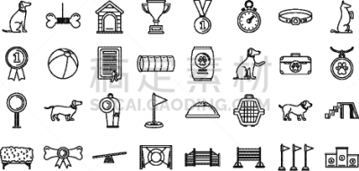dog training course icons set outline style