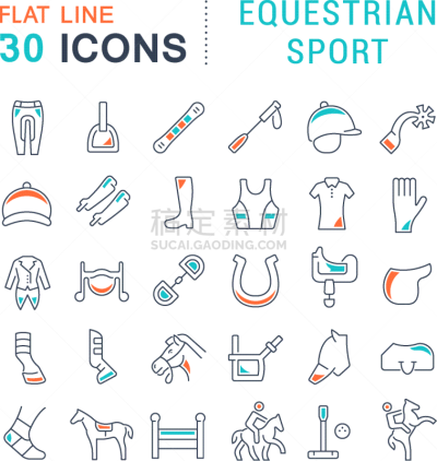 set line icons equestrian sport
