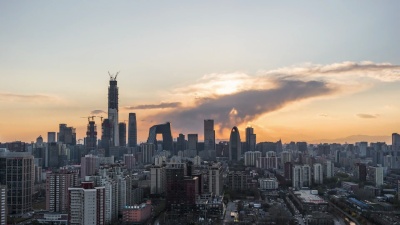 T/L WS HA北京阳光下城市天际线的戏剧性变化/中国北京
