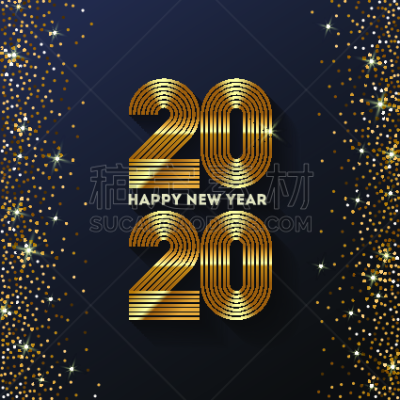 2020,贺卡,新年前夕,品牌名称,节日,黄金,点画效果,日历,闪亮,设计