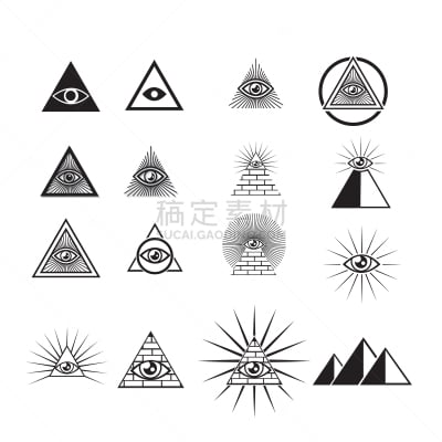 图标集,线条,高雅,平坦的,吉萨金字塔群,秘密,现代,埃及,剪影