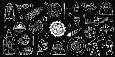草图,绘画插图,乱画,天文学,太空,矢量,手,巨大的,收集,绘制