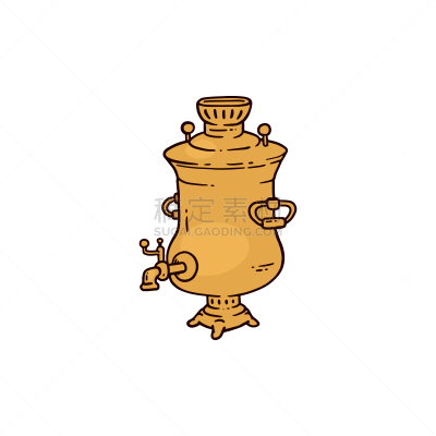 俄罗斯人,绘画插图,卡通,茶壶,巨大的,矢量,俄式茶壶,分离着色,草图,饮料