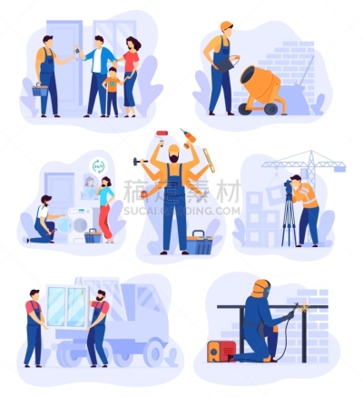 矢量,职业,绘画插图,住宅内部,背景分离,仅男人,建筑承包商,仅一个男人,现代,动物