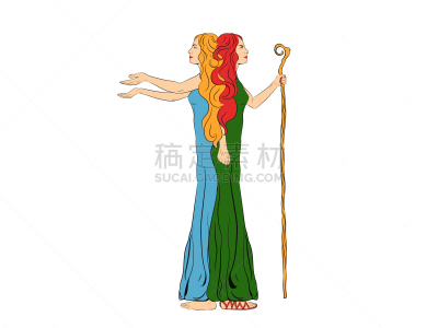 杰纳斯,女人,绘画插图,两面派,图像,矢量,职业,棍,手臂,伸手