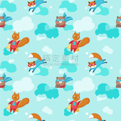 可爱的,四方连续纹样,纺织品,云,斗篷,壁纸,浣熊,动物,鸟类