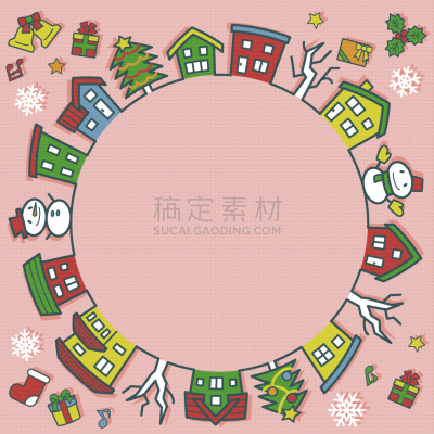 线条画,圆形,房屋,彩色图片,粉色背景,华丽的,线条,城镇景观,简单