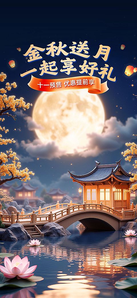 中秋节电商营销中式感直播间背景AIGC
