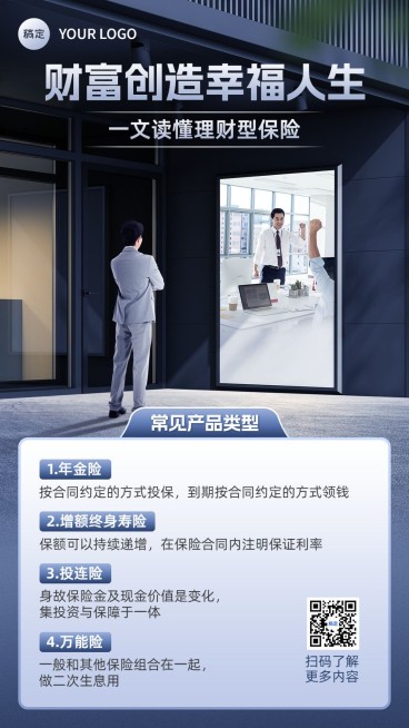 金融理财保险产品介绍知识科普商务风手机海报套装预览效果