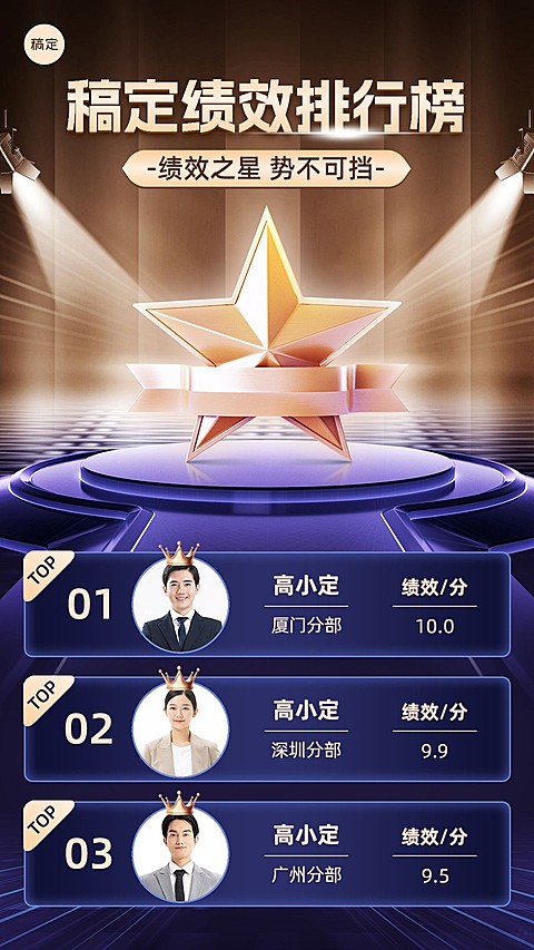 企业员工绩效排行榜黑金奢华感手机海报