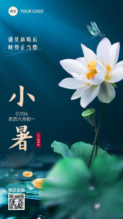小暑金融保险节气祝福问候实景风手机海报