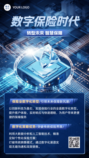 金融保险数字化转型热点资讯解读科技风手机海报预览效果
