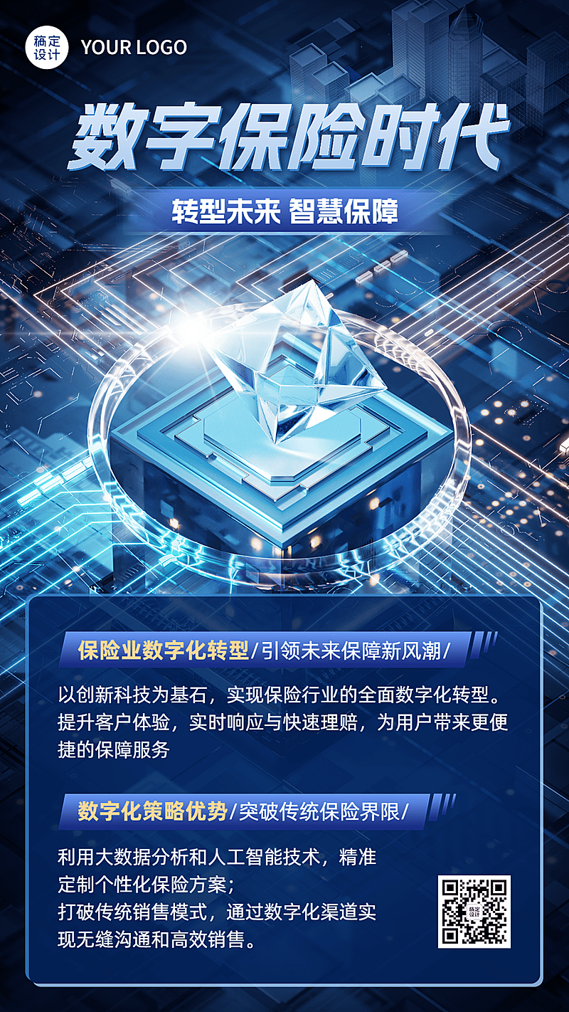 金融保险数字化转型热点资讯解读科技风手机海报