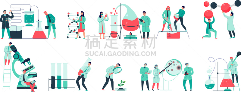 科学,平坦的,生物学,华丽的,显微镜,专业人员,科学家,遗传研究,试剂,布置