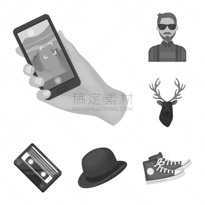 时尚,潮人,计算机图标,单色调,分离着色,爵士乐,男人,头饰,收集,布置