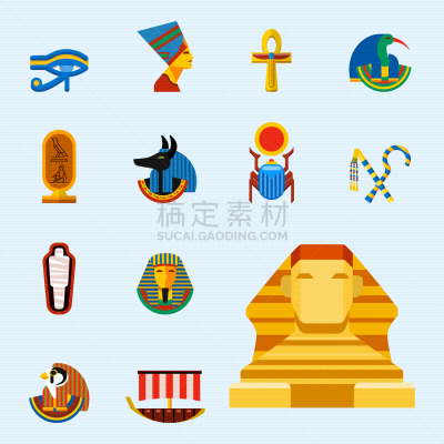 埃及,旅行的人,国际著名景点,扁平化设计,非洲,猫,法老,收集