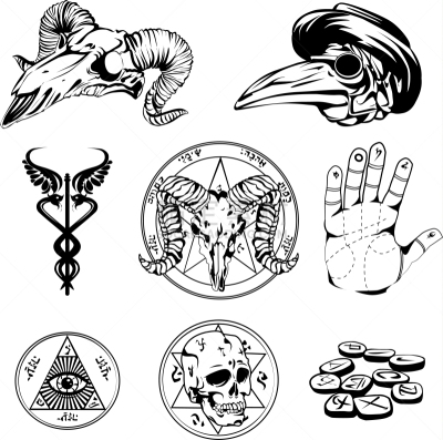草图,符号,超自然,华丽的,山羊,巫术,乌鸦,乱画,布置,绘制