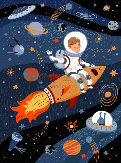 可爱的,火箭,行星,俄罗斯宇航员,宇航员,绘画插图,星系,太空,矢量,外星人