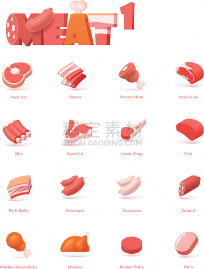 肉,图标集,意大利熏火腿,牛排,意大利腊肠,清新,食品,烤肉架,炊具,烹调