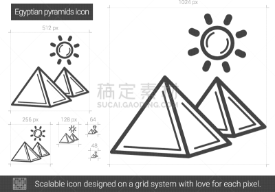 线图标,吉萨金字塔群,分离着色,轮廓,旅途,直的,图像,吉萨,度假