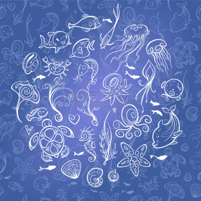 海洋,动物,可爱的,魟鱼,海星,海马,艺术,船,设计