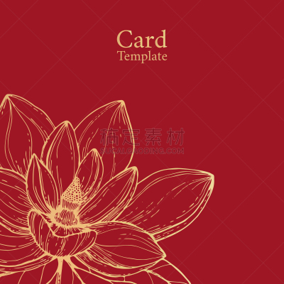玉兰类,绘画插图,矢量,植物学,请柬,黄金,红色背景,婚礼,华丽的,浪漫