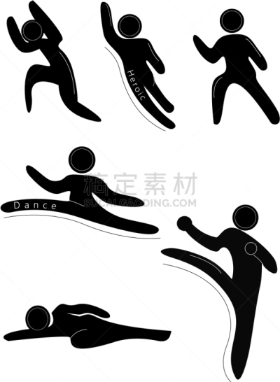 做手势,逃亡者,男人,女人,简笔人物画,困窘,慢跑,空手道,打包,放松