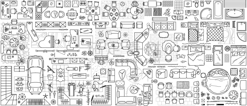 计划书,顶部,蓝图,细的,建筑,公寓,家具,矢量,看风景,做计划