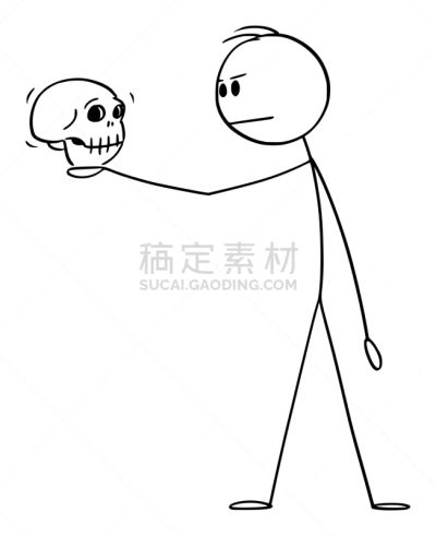 拿着,绘画插图,卡通,进行中,演员,男人,哈姆莱特,矢量,人头骨,热情