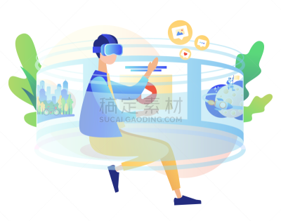 网络空间,现代,绘画插图,概念,矢量,360度景观,虚拟现实,平坦的,小的,男人