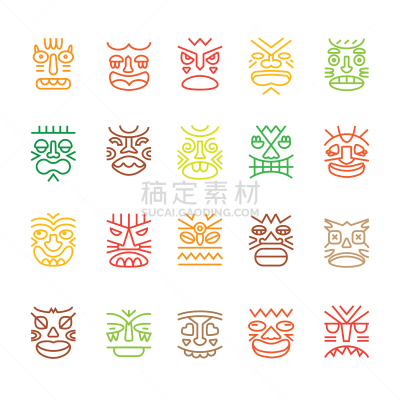 图腾柱,提基,人的脸部,计算机图标,线条,动物鼻子,面具,技术,简单,图形界面