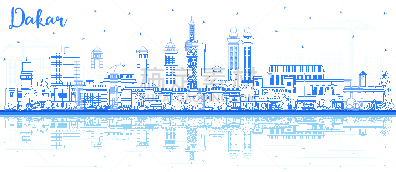 城市天际线,轮廓,建筑外部,达喀尔 ,塞内加尔,蓝色,商务,细的,现代,著名景点