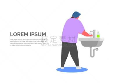 绘画插图,男人,水槽,手,简单,公寓,洗涤