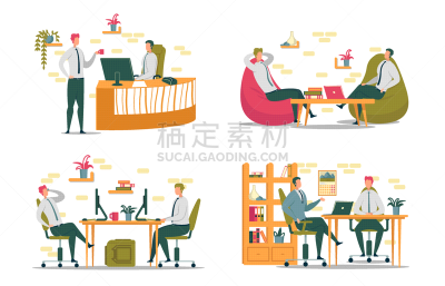 办公室,商务,专门技术,经理,计算机,背景分离,技术,虚拟角色,忙碌,绘画插图