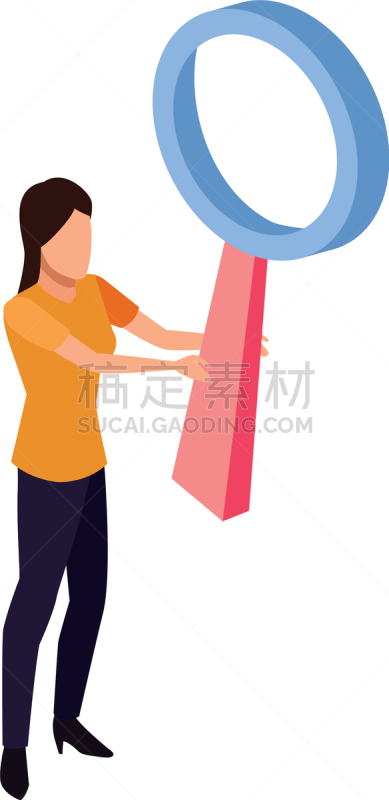 女人,放大镜,计算机图标,平坦的,头像,焦点,视力,设备用品,渴望