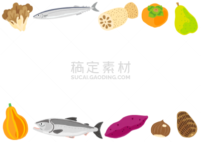 鱼类,日本,秋天,蔬菜,边框,九月,太平洋鲑鱼,十月,装饰