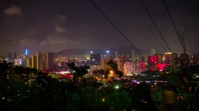 中国之夜珠海名山公园顶城市景观航空全景  timelapse
