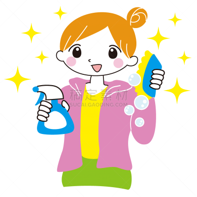 绘画插图,图像,手套,大桶,清洗剂,简单,女人,清洁手套,青年女人,20到29岁
