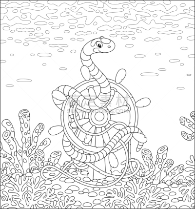 珊瑚,舵,有毒生物体,海蛇,卷着的,环蛇属,在底端,车轮,海洋生命,热带气候