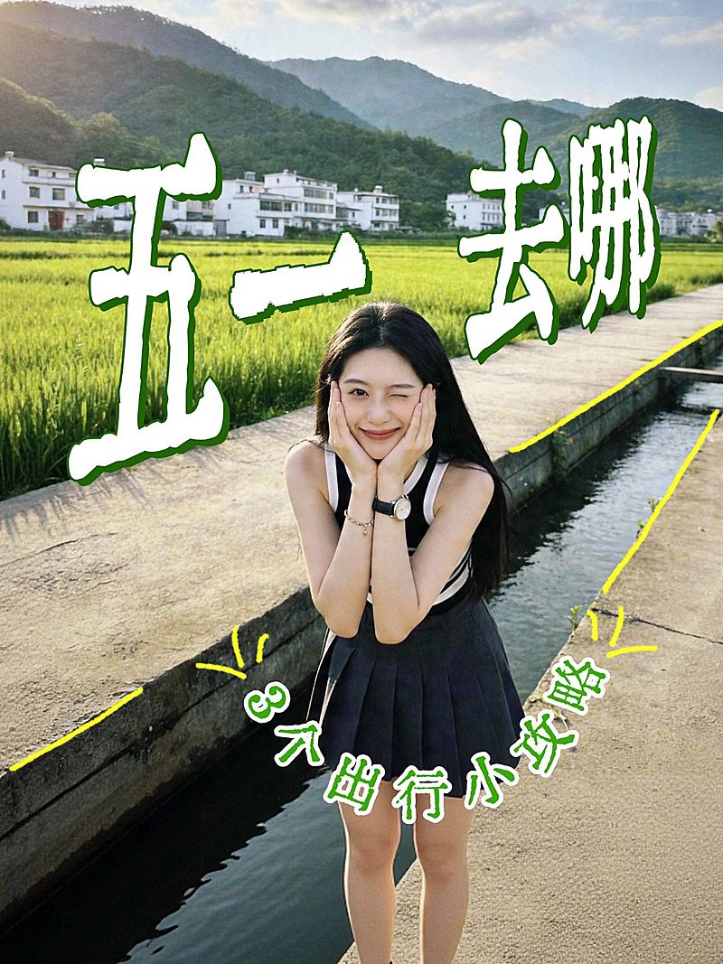 小红书封面五一假期旅游出行变形文字