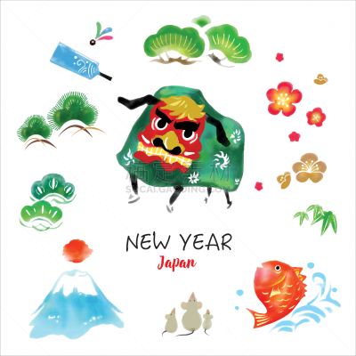 鼠年,新年前夕,绘画插图,日本,符号,组物体,矢量,手,老鼠,式样