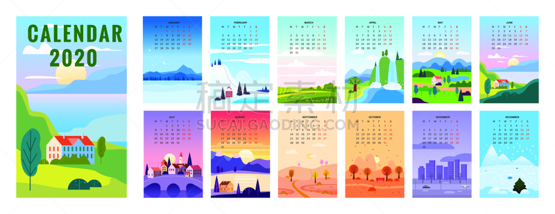 2020,自然,秋天,日历,春天,背景,夏天,地形,太阳,清新