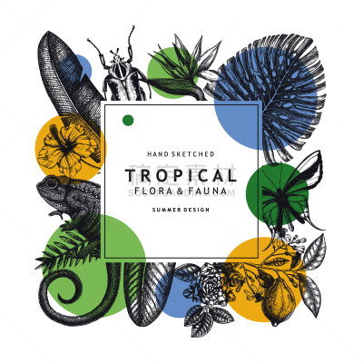 tropical wreath design with geometric elements