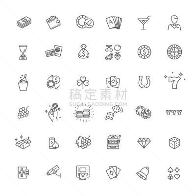 细的,图标集,赌场,矢量,标志,井,家庭,线条,高雅,风险