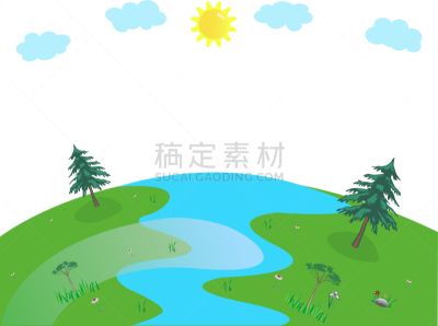 地球日,云,地球形,河流,天空,绘画插图,草地,矢量,太阳,树