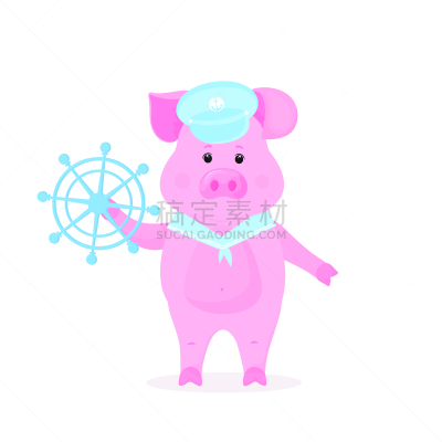 春节,可爱的,船,猪,动物,衣领,2019,幽默,遮阳帽,水手服