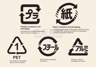 容器,日本,循环符号,绘画插图,矢量,包装