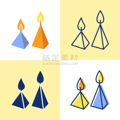 蜡烛,平坦的,松果,图标集,线条,华丽的,热,浪漫,燃烧