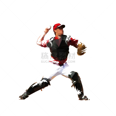 球,接球手,绘画插图,矢量,分离着色,低的,棒球头盔,折纸工艺,手套,体育团队